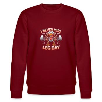 I Never Miss Leg Day Turkey Squat Thanksgiving - Stanley/Stella Unisex Bio-Sweatshirt CHANGER  - Burgunderrot - Vorne - Nik (191cm) & Marisol (170cm)