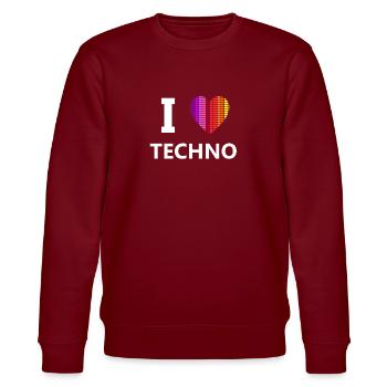 I Love Techno Schranzen Rave - Stanley/Stella Unisex Bio-Sweatshirt CHANGER  - Burgunderrot - Vorne - Nik (191cm) & Marisol (170cm)