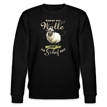 Komme was Wolle - Witziger Spruch Schaf Wortspiel - Stanley/Stella Unisex Bio-Sweatshirt CHANGER  - Schwarz - Vorne - Nik (191cm) & Marisol (170cm)