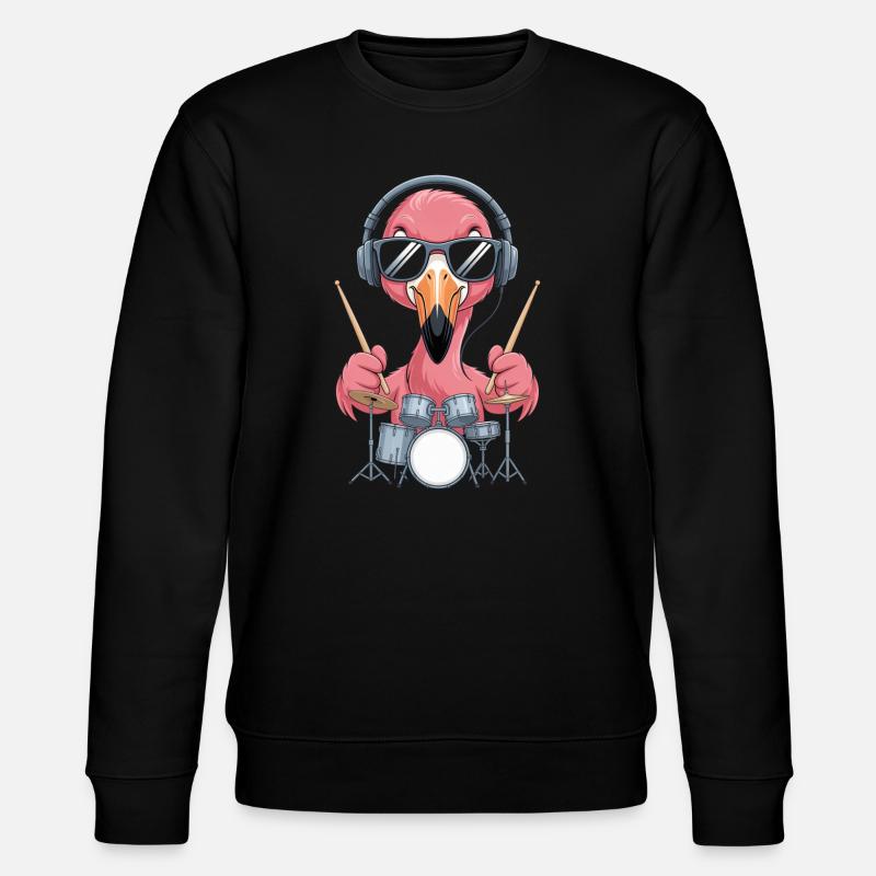 Flamingo Schlagzeuger Mit Kopfhörern - Stanley/Stella Unisex Bio-Sweatshirt CHANGER  - Schwarz