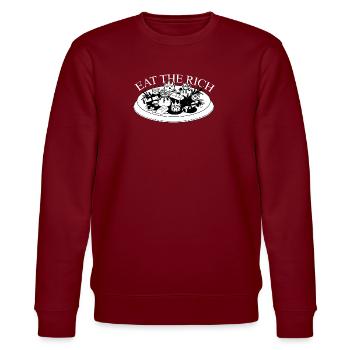 Eat the rich - Stanley/Stella CHANGER Unisex Organic Sweatshirt - burgundy - Front - Nik (191cm) & Marisol (170cm)