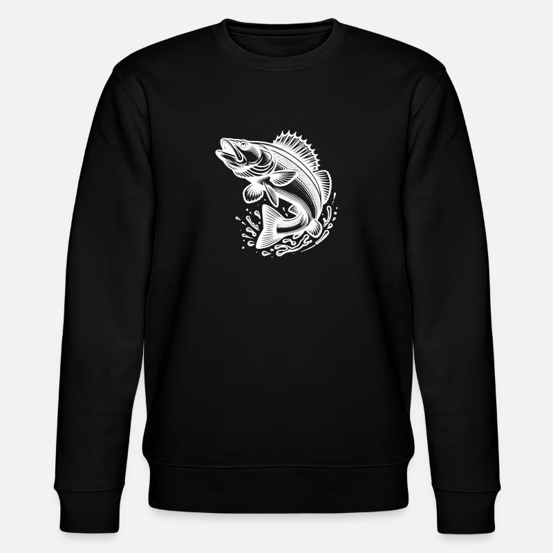 Large Jumping Zander Fish - Stanley/Stella CHANGER Unisex Organic Sweatshirt - black