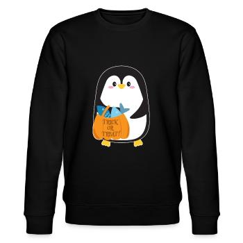 Pinguin mit Halloween-Kürbis - Stanley/Stella Unisex Bio-Sweatshirt CHANGER  - Schwarz - Vorne - Nik (191cm) & Marisol (170cm)