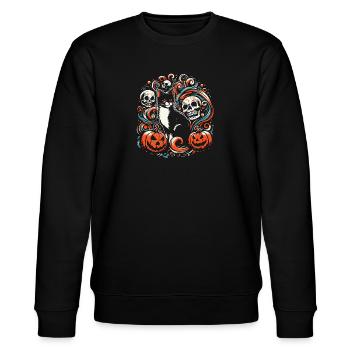 Halloween-Katze mit Kürbissen - Stanley/Stella Unisex Bio-Sweatshirt CHANGER  - Schwarz - Vorne - Nik (191cm) & Marisol (170cm)