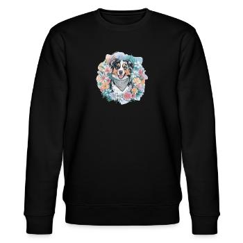 Australian Shepherd with Flowers - Stanley/Stella CHANGER Unisex Organic Sweatshirt - black - Front - Nik (191cm) & Marisol (170cm)