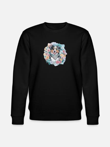 Australian Shepherd mit Blumen - Stanley/Stella Unisex Bio-Sweatshirt CHANGER  - Schwarz