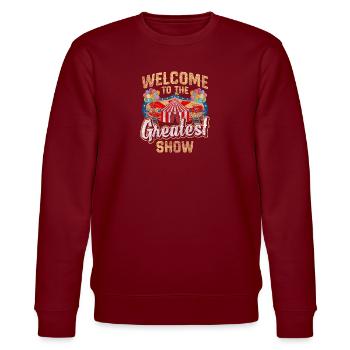 Zirkuszelt Direktor Idioten - Stanley/Stella Unisex Bio-Sweatshirt CHANGER  - Burgunderrot - Vorne - Nik (191cm) & Marisol (170cm)