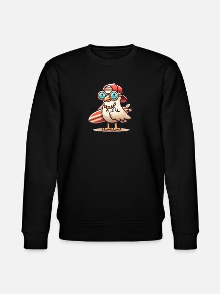 Coole Strandmöwe mit Surfbrett - Stanley/Stella Unisex Bio-Sweatshirt CHANGER - Schwarz