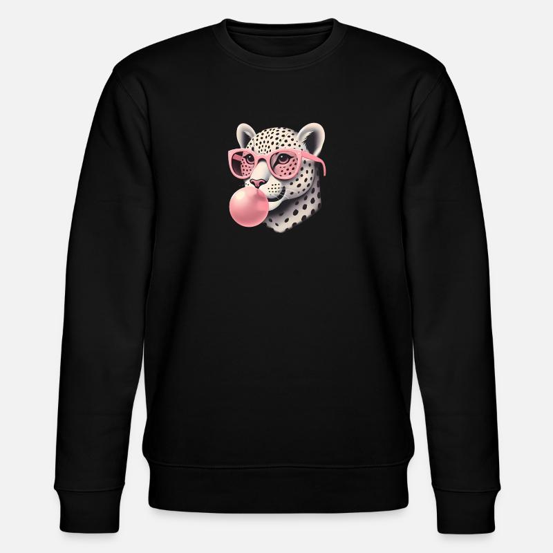 Leopard mit rosa Brille Bubblegum - Stanley/Stella Unisex Bio-Sweatshirt CHANGER  - Schwarz