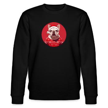 Christmas Motif - White French Bulldog - Stanley/Stella CHANGER Unisex Organic Sweatshirt - black - Front - Nik (191cm) & Marisol (170cm)