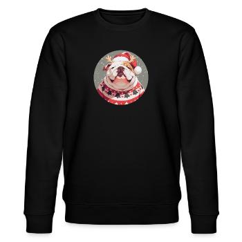 Christmas motif with an English bulldog - Stanley/Stella CHANGER Unisex Organic Sweatshirt - black - Front - Nik (191cm) & Marisol (170cm)