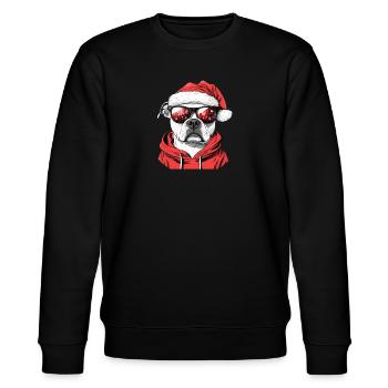 Christmas motif with a Staffy - Stanley/Stella CHANGER Unisex Organic Sweatshirt - black - Front - Nik (191cm) & Marisol (170cm)