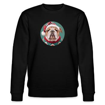 Christmas motif with an English bulldog - Stanley/Stella CHANGER Unisex Organic Sweatshirt - black - Front - Nik (191cm) & Marisol (170cm)
