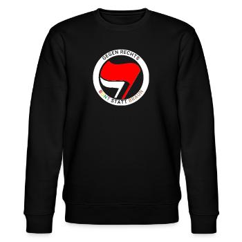 Antifa - Bunt statt Braun - weißer Ring - Stanley/Stella Unisex Bio-Sweatshirt CHANGER  - Schwarz - Vorne - Nik (191cm) & Marisol (170cm)