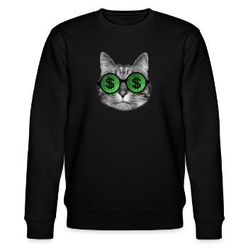 Lustige reiche Katze mit Dollarzeichenbrille - Stanley/Stella Unisex Bio-Sweatshirt CHANGER  - Schwarz - Vorne - Nik (191cm) & Marisol (170cm)