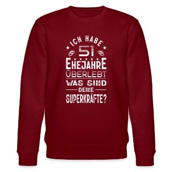 Hochzeitsgeschenk 51 Jahre Ehe Hochzeitstag - Stanley/Stella Unisex Bio-Sweatshirt CHANGER  - Burgunderrot - Vorne - Nik (191cm) & Marisol (170cm)