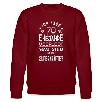 Hochzeitsgeschenk 70 Jahre Ehe Hochzeitstag - Stanley/Stella Unisex Bio-Sweatshirt CHANGER  - Burgunderrot - Vorne - Nik (191cm) & Marisol (170cm)