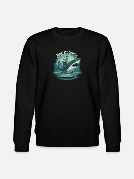Boys Skeleton Riding a Shark Back to School - Stanley/Stella CHANGER Unisex Organic Sweatshirt - black