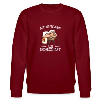 Senior Caregiver - Stanley/Stella CHANGER Unisex Organic Sweatshirt - burgundy - Front - Nik (191cm) & Marisol (170cm)