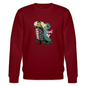 Watercolor Cowboy Boots - Stanley/Stella CHANGER Unisex Organic Sweatshirt - burgundy - Front - Nik (191cm) & Marisol (170cm)