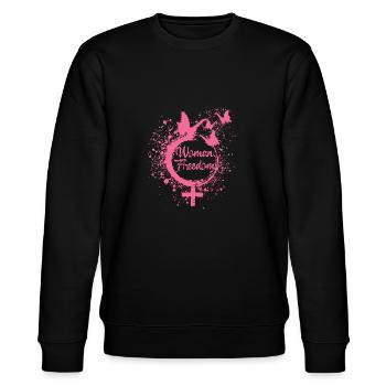 woman freedom,freiheit,schmetterlinge,frauen,pink - Stanley/Stella Unisex Bio-Sweatshirt CHANGER  - Schwarz - Vorne - Nik (191cm) & Marisol (170cm)