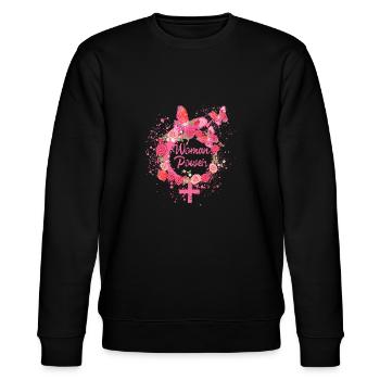 Womanpower,Couronne de fleurs,Roses,Fleurs, Logo - Sweat bio CHANGER Stanley/Stella Unisexe - noir - Devant - Nik (191cm) & Marisol (170cm)