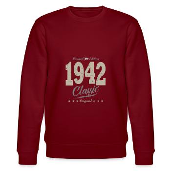 LIMITED EDITION 1942 Geburtstagsgeschenk 79 Jahre - Stanley/Stella Unisex Bio-Sweatshirt CHANGER  - Burgunderrot - Vorne - Nik (191cm) & Marisol (170cm)