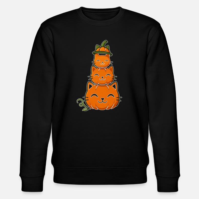 Fröhliche Kürbiskatzen-Stack - Stanley/Stella Unisex Bio-Sweatshirt CHANGER  - Schwarz