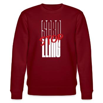 Stop Scrolling Typography design - Stanley/Stella CHANGER Unisex Organic Sweatshirt - burgundy - Front - Nik (191cm) & Marisol (170cm)