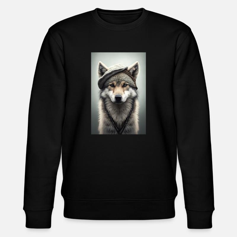 Cute wolf with hat cap - Stanley/Stella CHANGER Unisex Organic Sweatshirt - black