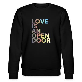 LOVE IS AN OPEN DOOR - Stanley/Stella Unisex Bio-Sweatshirt CHANGER  - Schwarz - Vorne - Nik (191cm) & Marisol (170cm)