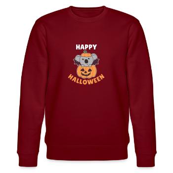 Koala Happy Halloween Kürbis Fledermaus Kostüm - Stanley/Stella Unisex Bio-Sweatshirt CHANGER  - Burgunderrot - Vorne - Nik (191cm) & Marisol (170cm)
