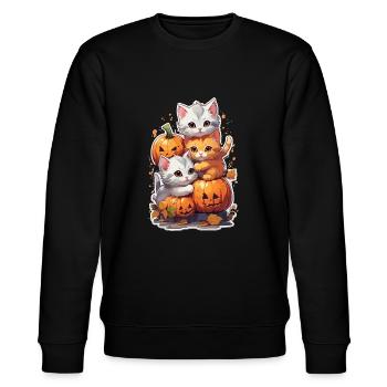Kawaii Halloween Katze Kürbis Halloween Kostüm - Stanley/Stella Unisex Bio-Sweatshirt CHANGER  - Schwarz - Vorne - Nik (191cm) & Marisol (170cm)
