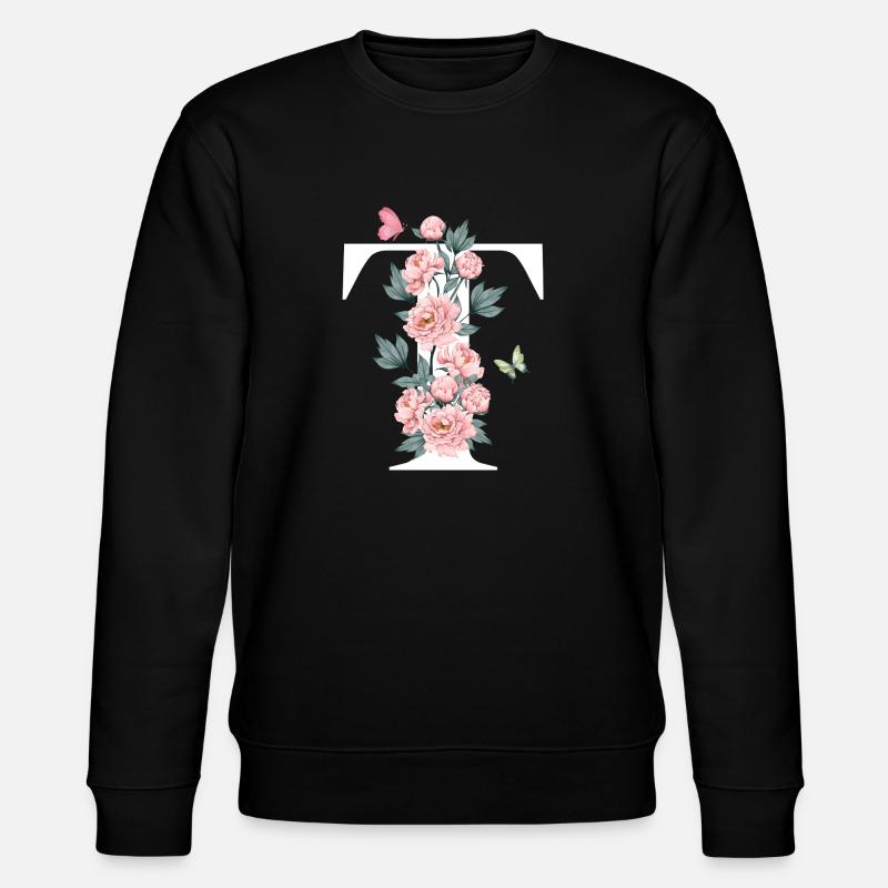 Buchstabe t Rosa Blumen - Stanley/Stella Unisex Bio-Sweatshirt CHANGER  - Schwarz