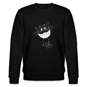 lustige Grinsekatze - Stanley/Stella Unisex Bio-Sweatshirt CHANGER  - Schwarz - Vorne - Nik (191cm) & Marisol (170cm)