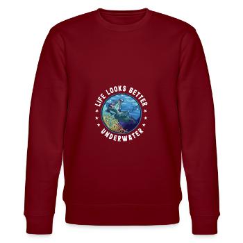 Life Looks Better Underwater Scuba Diver Diving Sn - Stanley/Stella Unisex Bio-Sweatshirt CHANGER  - Burgunderrot - Vorne - Nik (191cm) & Marisol (170cm)