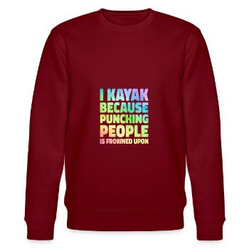 I Kayak Because Punching People Is Frowned Up Kaya - Stanley/Stella Unisex Bio-Sweatshirt CHANGER  - Burgunderrot - Vorne - Nik (191cm) & Marisol (170cm)