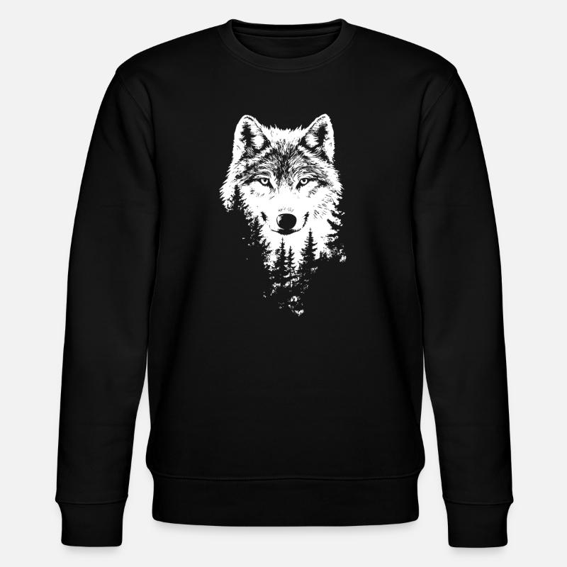Wolf Gesicht Wald Silhouette - Stanley/Stella Unisex Bio-Sweatshirt CHANGER  - Schwarz