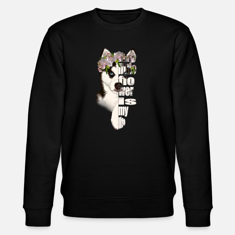 Husky mit Blumenkranz Lebensliebe - Stanley/Stella Unisex Bio-Sweatshirt CHANGER  - Schwarz