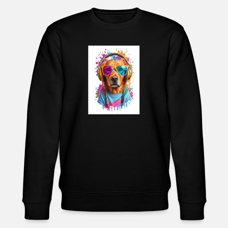 Bunter Hund mit Kopfhörern - Stanley/Stella Unisex Bio-Sweatshirt CHANGER - Schwarz
