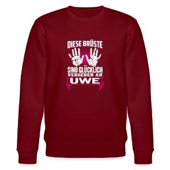 UWE - Brüste - Stanley/Stella Unisex Bio-Sweatshirt CHANGER  - Burgunderrot - Vorne - Nik (191cm) & Marisol (170cm)