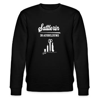 Sattlerin in Ausbildung Azubine Sattlerausbildung - Stanley/Stella Unisex Bio-Sweatshirt CHANGER  - Schwarz - Vorne - Nik (191cm) & Marisol (170cm)