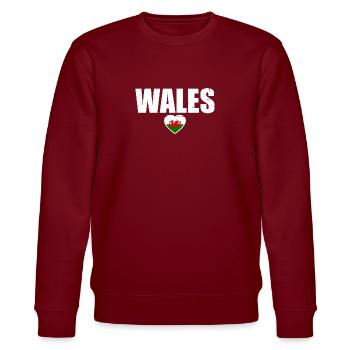 Wales Walisische Flagge Waliser - Stanley/Stella Unisex Bio-Sweatshirt CHANGER  - Burgunderrot - Vorne - Nik (191cm) & Marisol (170cm)