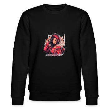 Asian Cyberpunk Girl - Kira - Stanley/Stella Unisex Bio-Sweatshirt CHANGER  - Schwarz - Vorne - Nik (191cm) & Marisol (170cm)