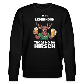 Lederhose Hirsch Tracht Bayrisch Trachten Ersatz - Stanley/Stella Unisex Bio-Sweatshirt CHANGER  - Schwarz - Vorne - Nik (191cm) & Marisol (170cm)