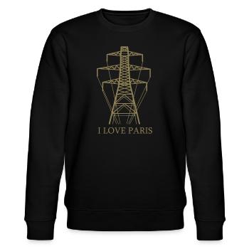 Strommast als Eiffelturm "I Love Paris" Satire - Stanley/Stella Unisex Bio-Sweatshirt CHANGER  - Schwarz - Vorne - Nik (191cm) & Marisol (170cm)
