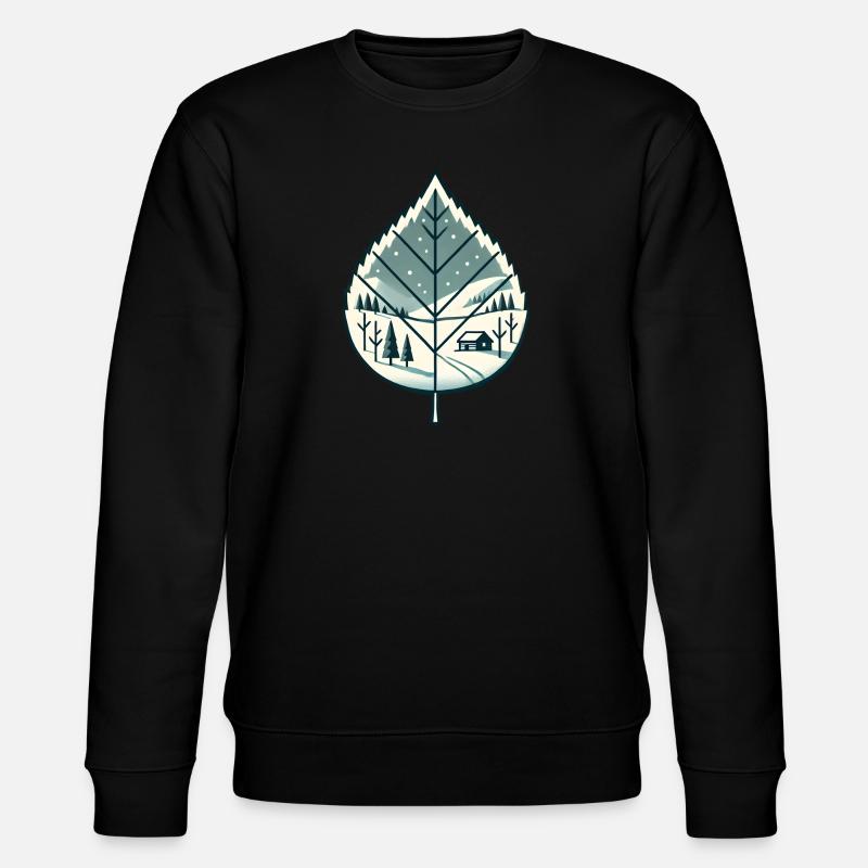 Blatt mit Schneelandschaft - Stanley/Stella Unisex Bio-Sweatshirt CHANGER  - Schwarz