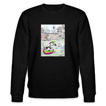 🦄 Asi-Einhorn Berlin Kreuzberg - Stanley/Stella Unisex Bio-Sweatshirt CHANGER  - Schwarz - Vorne - Nik (191cm) & Marisol (170cm)