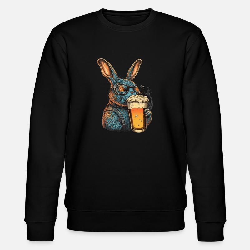 Cooler Hase mit Bier - Stanley/Stella Unisex Bio-Sweatshirt CHANGER  - Schwarz