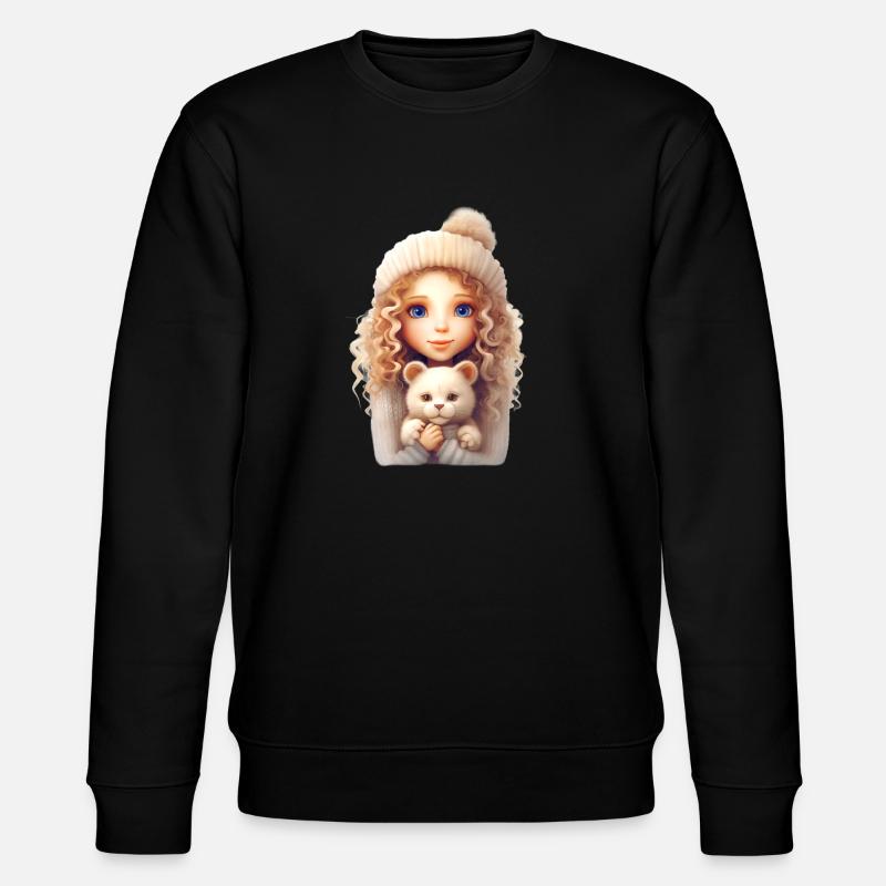 Mädchen mit Katze - Stanley/Stella Unisex Bio-Sweatshirt CHANGER  - Schwarz